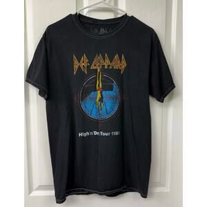Def Leppard small 10% cotton crew neck high & dry tour 1981 black t shirt metal